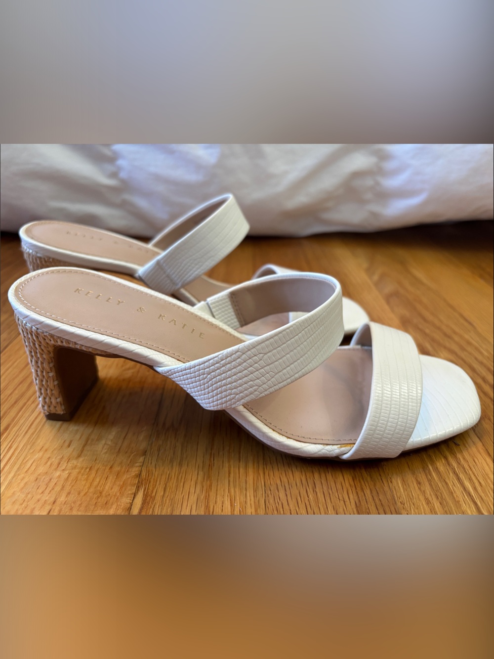White Textured Strap Heeled Sandals